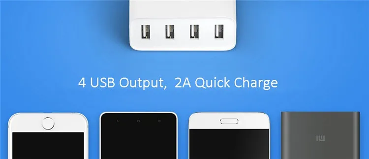 Оригинальное USB зарядное устройство Xiaomi 4 порта 5 В/7A 35 Вт дорожное настенное 2 А