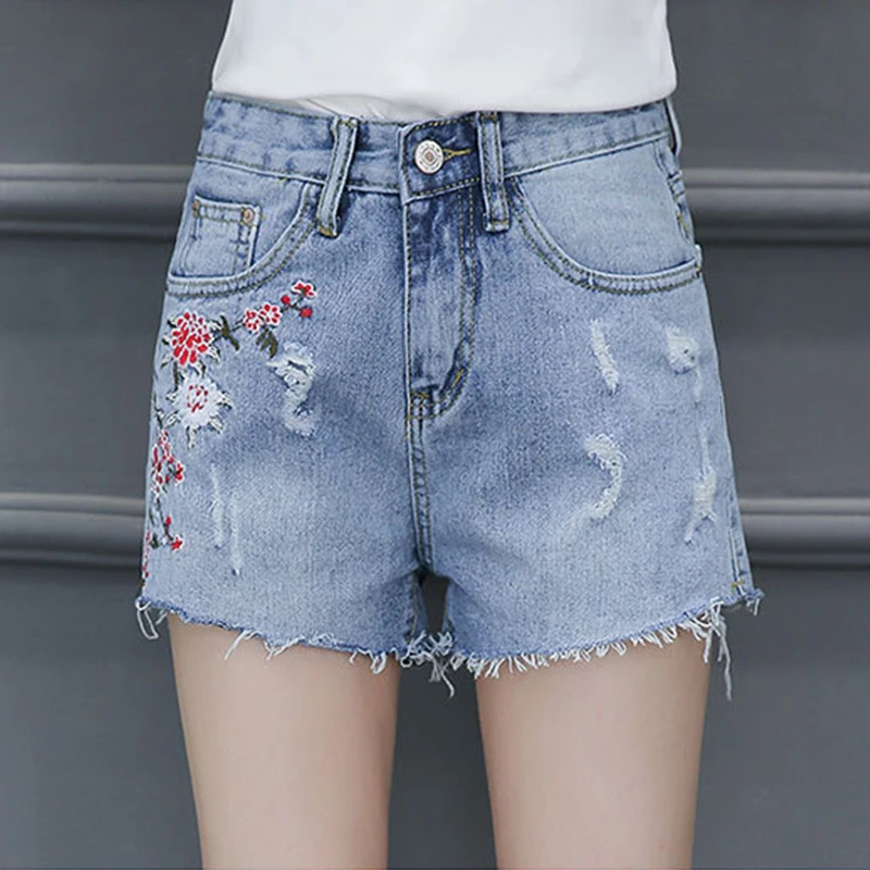 Maxnico Jean Shorts Women Summer 2017 Fashion Vintage Casual High Waist Ripped Embroidery Denim K1-7070564 |