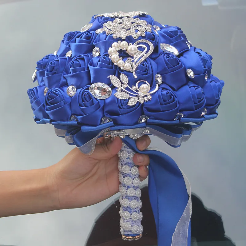 Свадебные букеты с искусственным жемчугом королевский синий атласный цветок