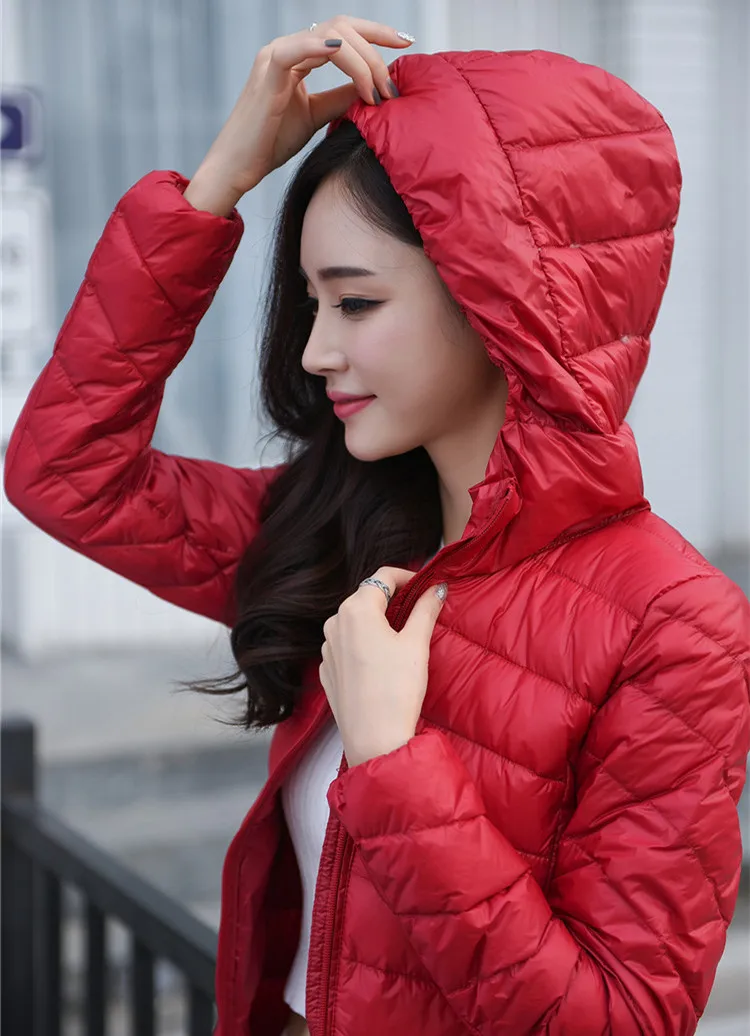 Женская зимняя верхняя одежда куртка тонкий пуховик с капюшоном женские ультра