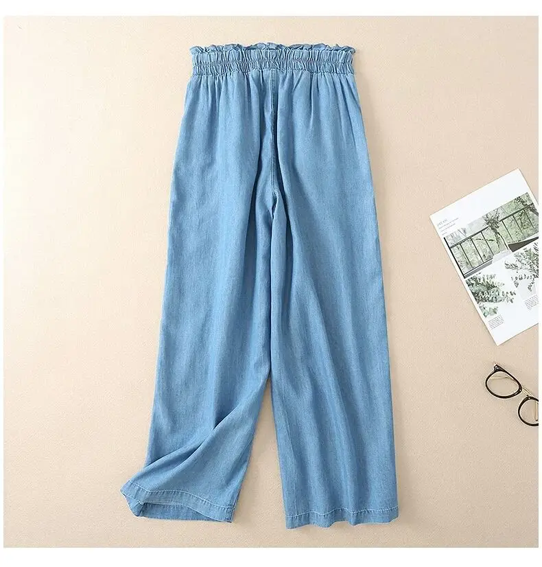 Лето 2019 г. эластичные Высокая талия широкие брюки для женщин Повседневное
