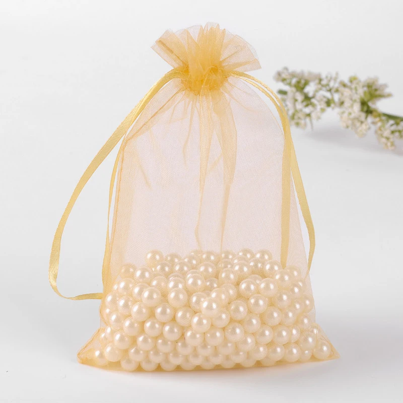 2000pcs 7*9cm Champagne Organza Gift Bag Jewelry Packaging Display Bags Drawstring Pouch For Bracelets/necklace/wed Yarn Bag