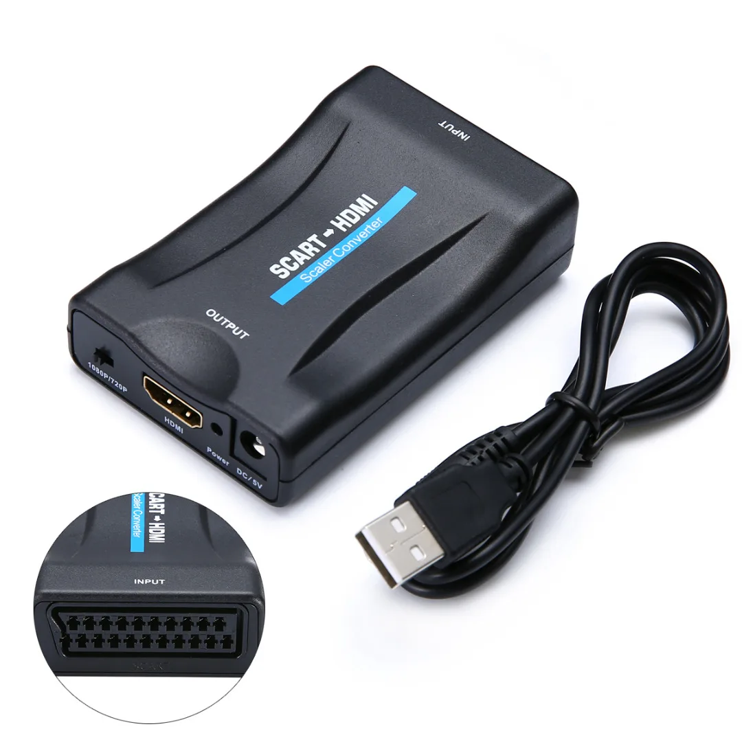 Новейший переходник 1080P SCART в HDMI совместимый адаптер для видео и аудио с USB кабелем