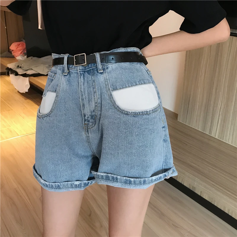 Повседневное Для женщин Джинсовые Шорты карманы контраст Цвет женские джинсовые