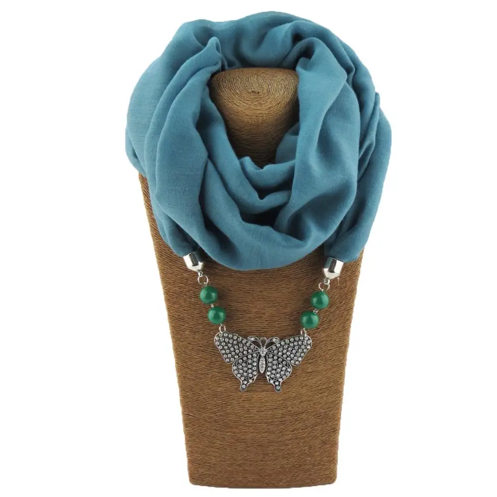 Solid color chiffon hijab handkerchief small fresh butterfly with beads pendant ladies scarf jewelry free shipping |