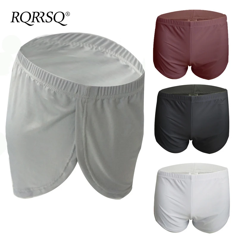 

Mens Basic Lounge Home Sleep Bottom Ice Silk Casual Male Comfortable Breathable Sides Split Loose Short Boxer Pijama Shorts