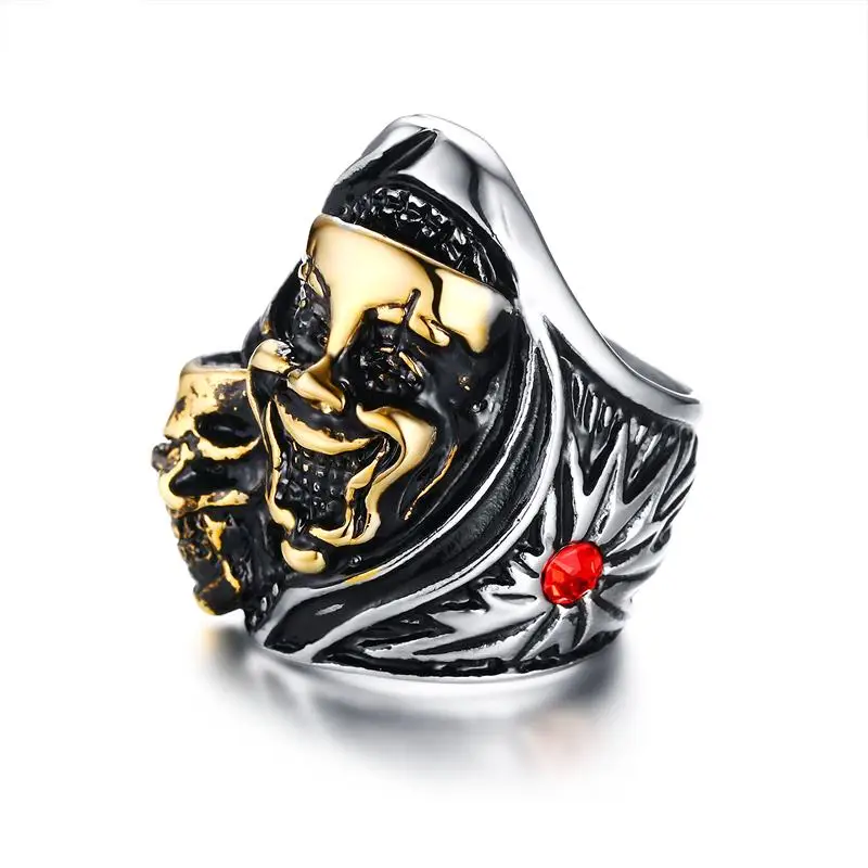 Мужское байкерское кольцо из нержавеющей стали в стиле ретро панк-рок с двойным