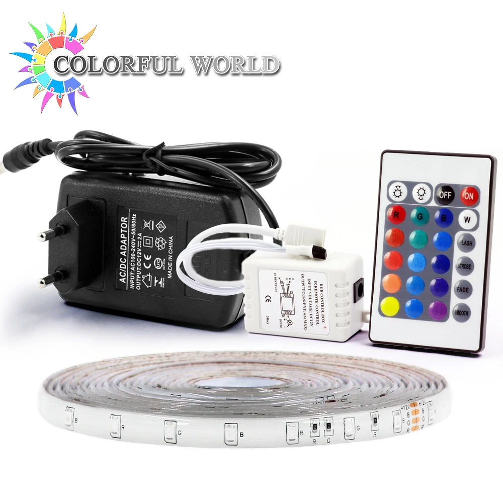 5 м Светодиодные полосы 3528 60 шт./м светодиодные RGB DC12V Гибкие 24key ИК-пульт 12 В 2A