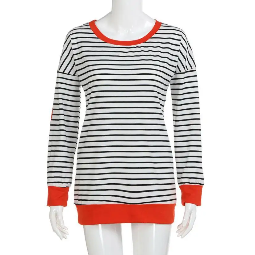 Женская футболка с длинным рукавом и круглым вырезом в полоску|Футболки| |