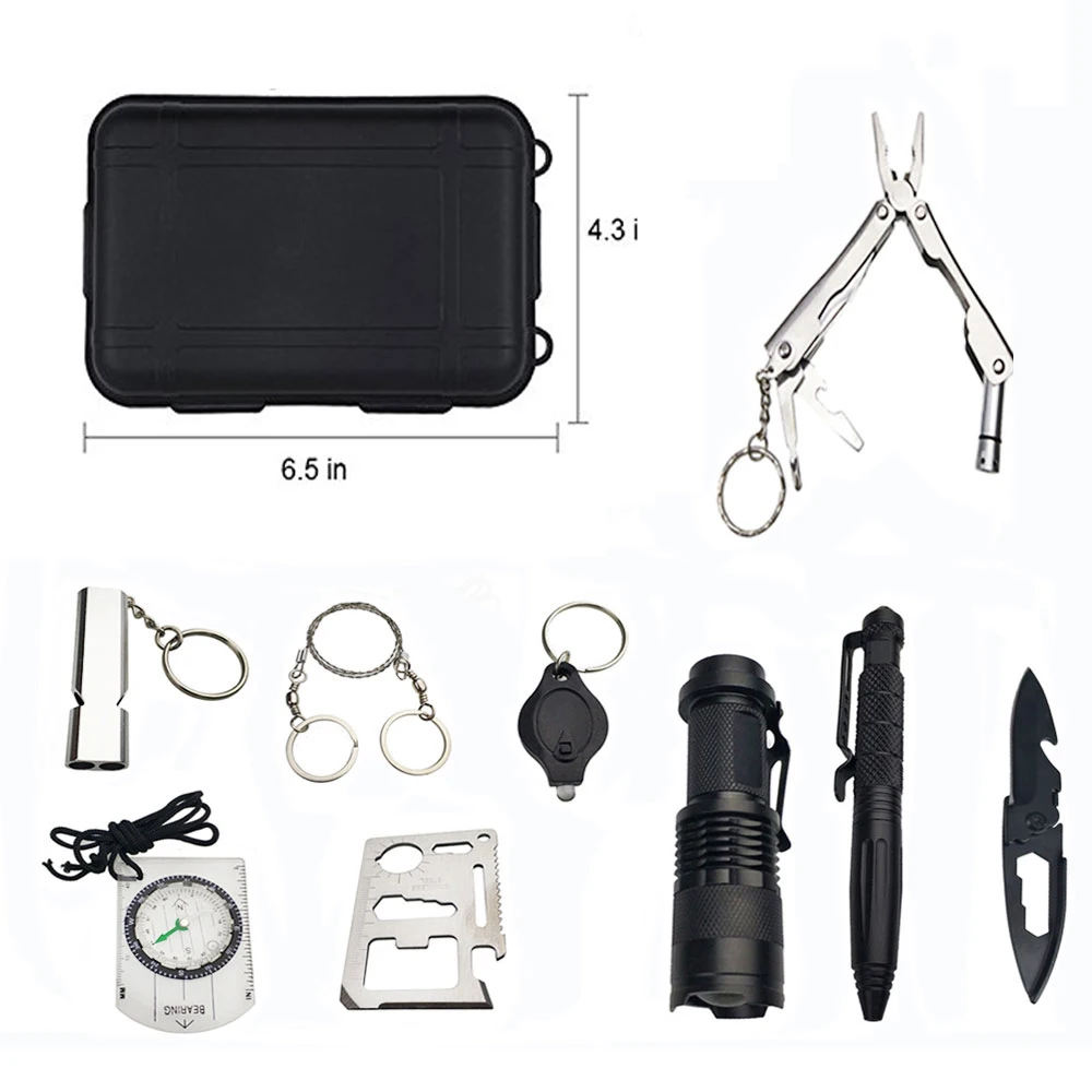 

Outdoor 10 in1 survival kit Set EDC Camping equipment First aid SOS Emergency Tactical for Wilderness tool+Multifunctional plier