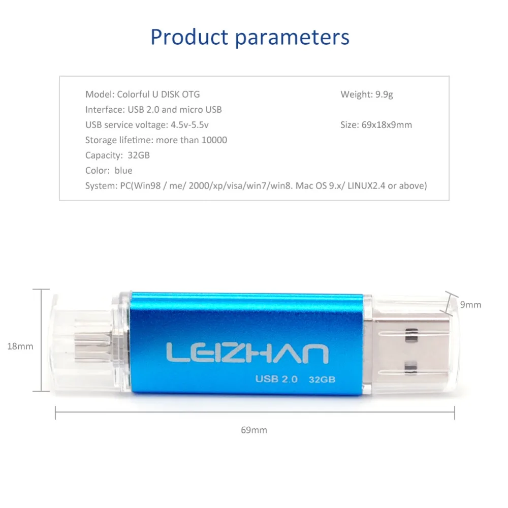 LEIZHAN 16 Гб OTG USB флеш накопитель 32 ГБ Micro флешка 64 Флешка для телефона Внешняя память