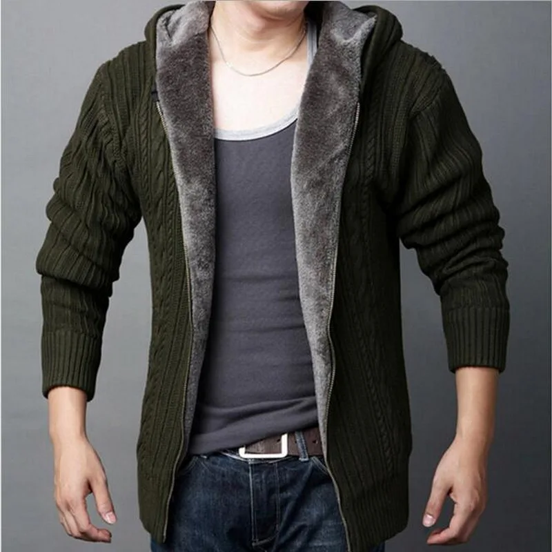 Men Cashmere Coarse Wool Cardigan Winter Thick Warm Sweater Men Warm Sweater Outwear