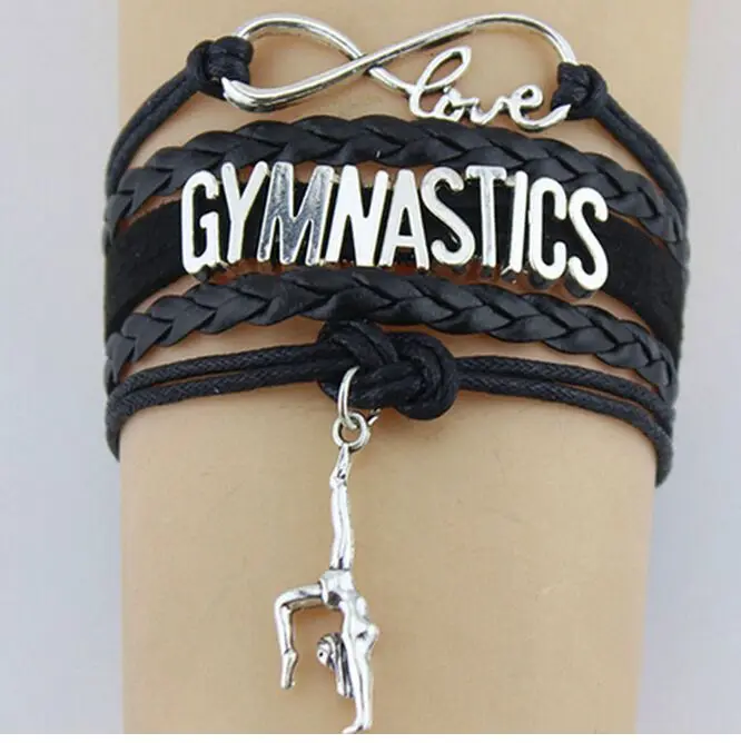 

Gymnastics Sports Love Infinity Charm Bracelets Blue Silver Wax Cords Women Men Girl Boys Jewelry Gift Many Styles to Choose