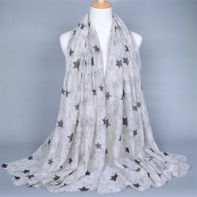 Женские шарфы из вуали с принтом звезды шаль длинный бренд мусульманский хиджаб