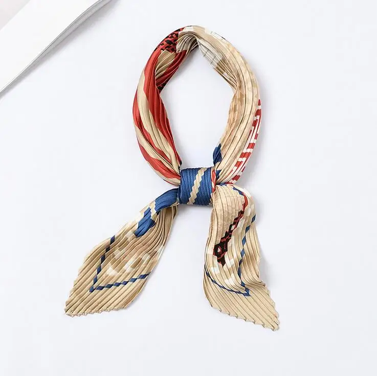 

Yishine 55*55 см квадратный гофрированный маленький шелковый шарф для женщин плиссированный Асимметричный геометрический принт фаляр