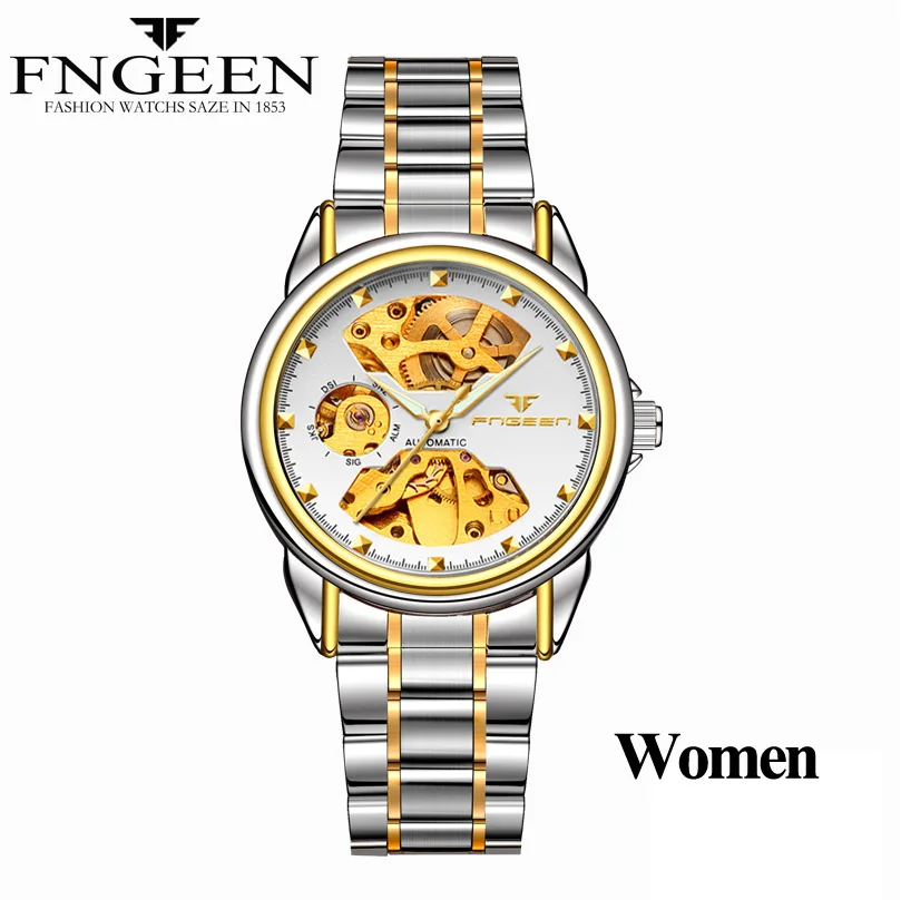 SteelTwoToneWhite Relogio Feminino женские часы Топ бренд Модные Роскошные автоматические часы женские часы Стальные женские часы механические часы - Цвет: SteelTwoToneWhite