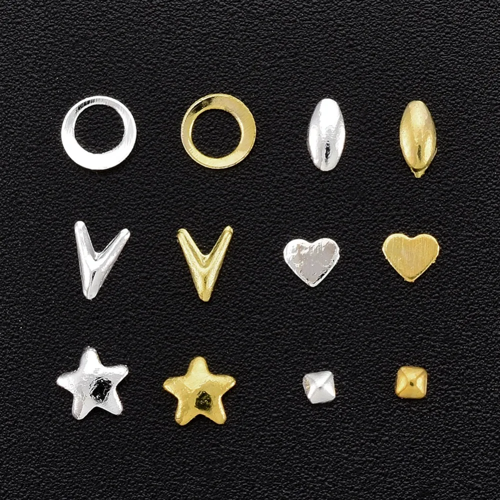 

1 Box Nail Art Decoration Metal Rhinestone Silver Golden Mixed Designs Sticker Manicure Nail Art Tools