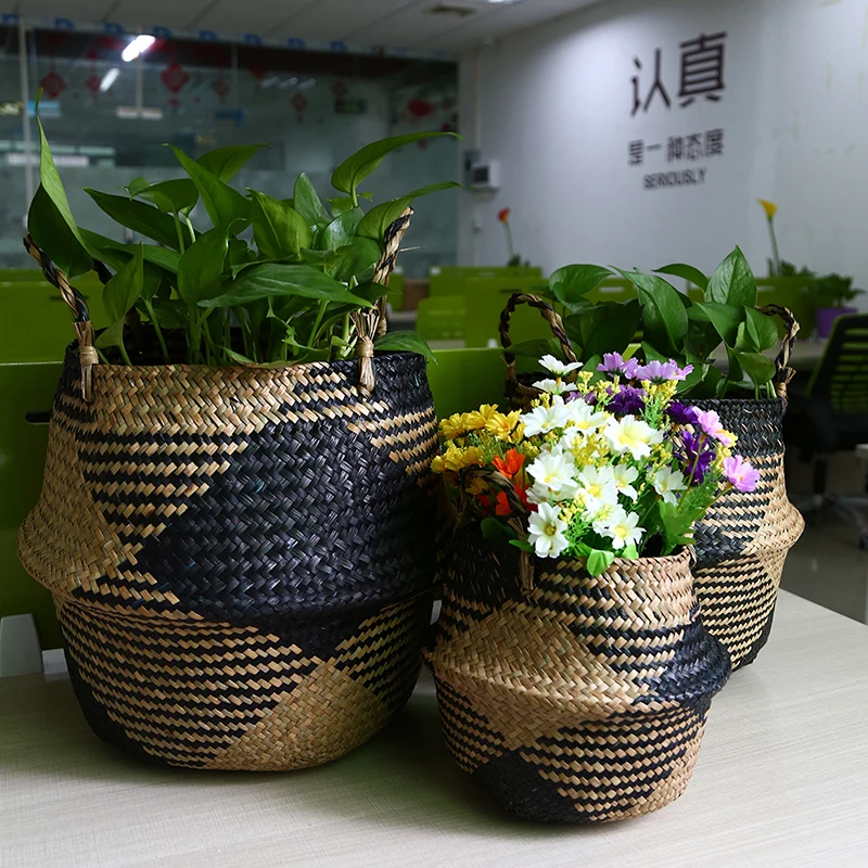 Складной Подвесной ротанговый цветок корзина ручной работы Seagrass плетеная корзина-горшок для цветов ваза контейнер для домашнего хранения Садовые принадлежности