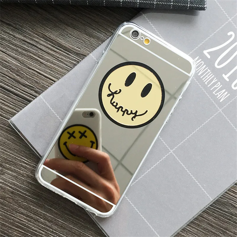 Ainike Smile Face Acrylic Mirror Phone Case For iPhone X XR XS MAX 8Plus 4s 5s SE 6 6S Plus 7 7plus Lovely Smiling Cover |