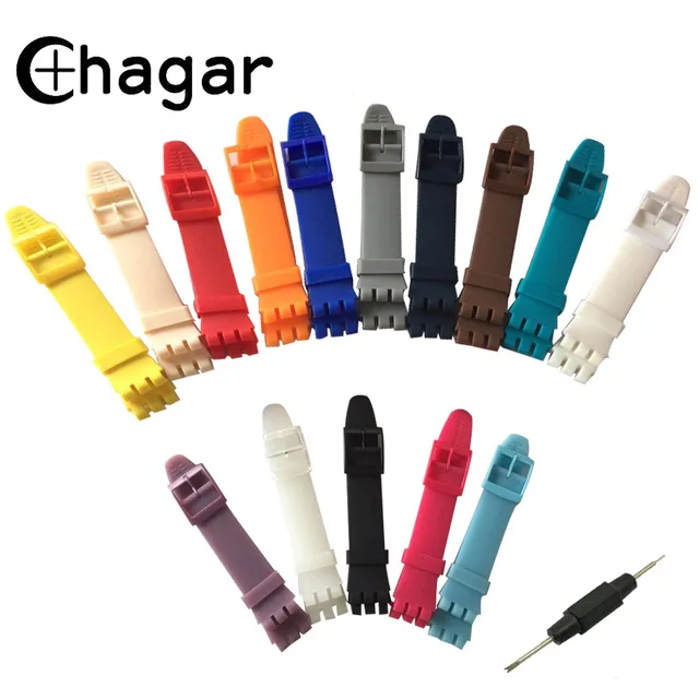 High Quality Watch Accessories 17mm 19mm 20mm Rubber Strap Men Women watchband for Swatch  Colorful Rubber strap plastic buckle