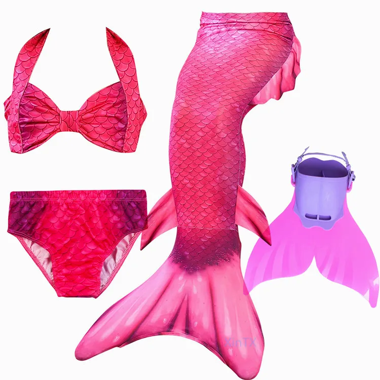 4pcs as picture show Новинка! Детский Костюм Русалки с монофином для девочек, купальный костюм русалки с хвостом русалки для девочек - Цвет: 4pcs as picture show