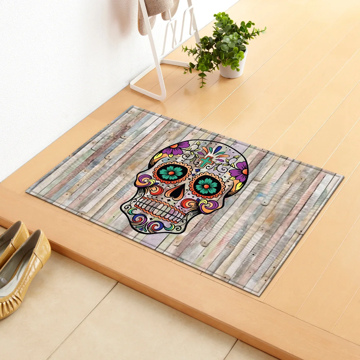 Skull 02 Zeegle Skull Printed Doormat Office Chair Floor Mats Hallway Rugs Anti-slip Bathroom Mats Kitchen Carpet Bedroom Bedside Rugs - Цвет: Skull 02