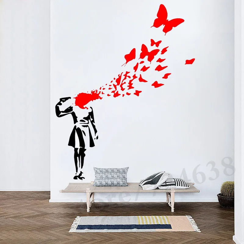 Девушка пистолет настенное украшение в виде бабочки художественная наклейка
