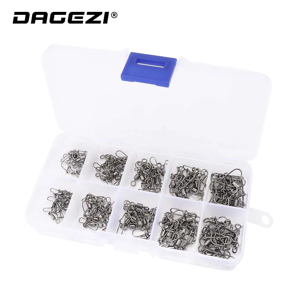 DAGEZI 100 шт./лот Вертлюги Из Нержавеющей Стали#6/#8/#10/#12/#14 штифтовый подшипник Rolling поворотный с защелкой рыболовные снасти