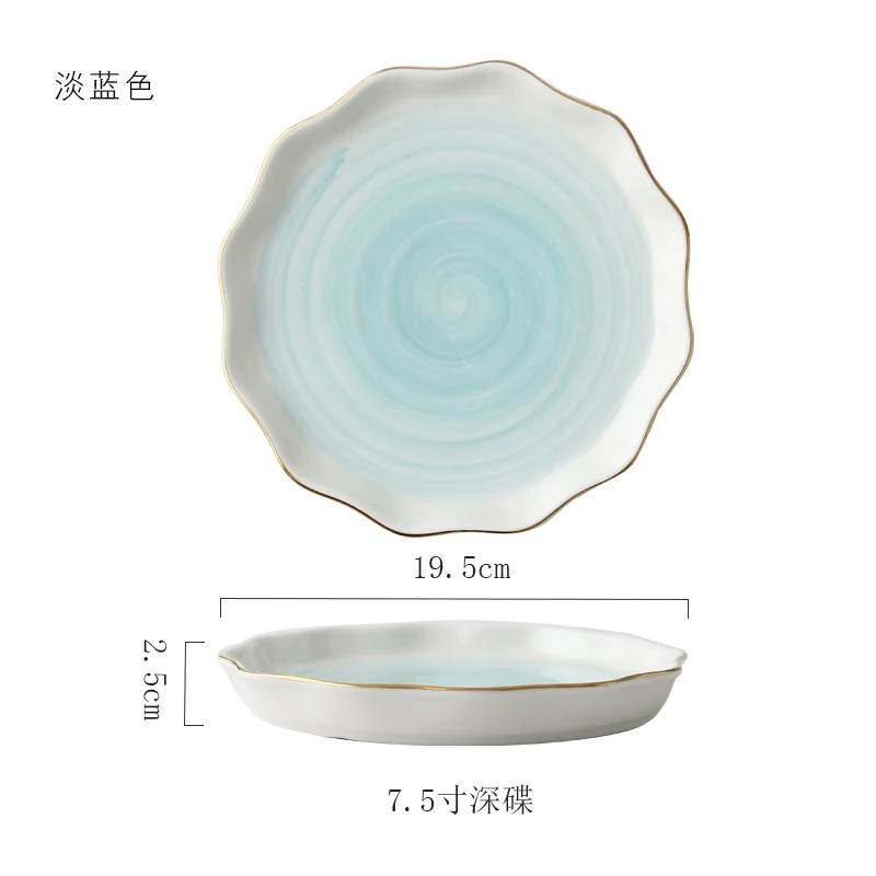 Blue 19.5cm Керамическая посуда из розового и голубого золота, фарфоровая тарелка, кофейная кружка, чаша, чайник, тарелка, стол, элегантное украшение для вечеринки, набор для ужина - Цвет: Blue 19.5cm