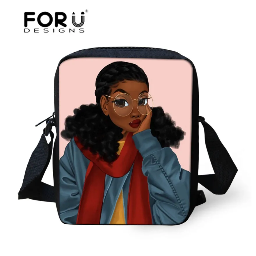 

FORUDESIGNS Shoulder Messenger Bag Women Fashion Beach Handbags Black Art African Girls Printing Crossbody Bag for Females Bolsa