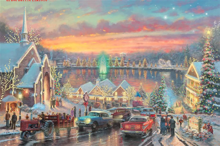 Томас Кинкейд огни Christmastown холст для живописи принт Гостиная домашний декор