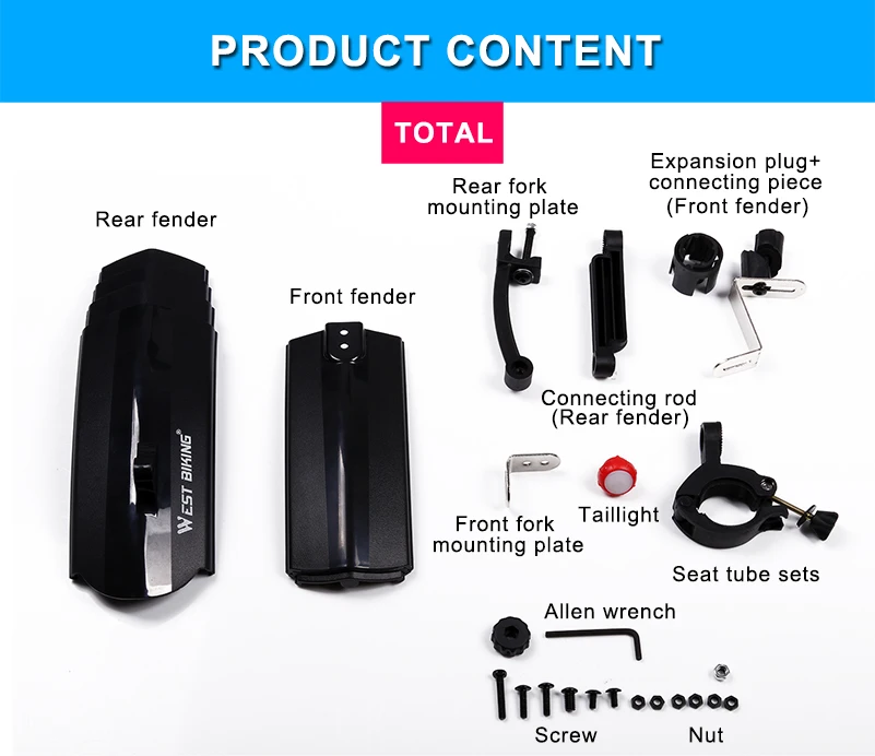 Bike Fender With Light Quick Release Mudguard Portable Bicycle Cycle Telescopic Fenders For Road MTB | Спорт и развлечения