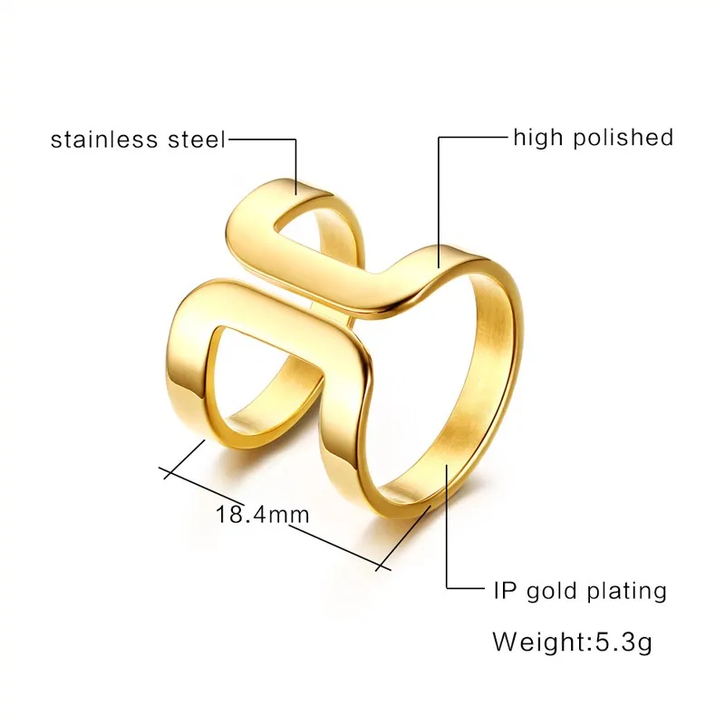 Женское кольцо-миди из нержавеющей стали Золотое модное коктейльное украшение -