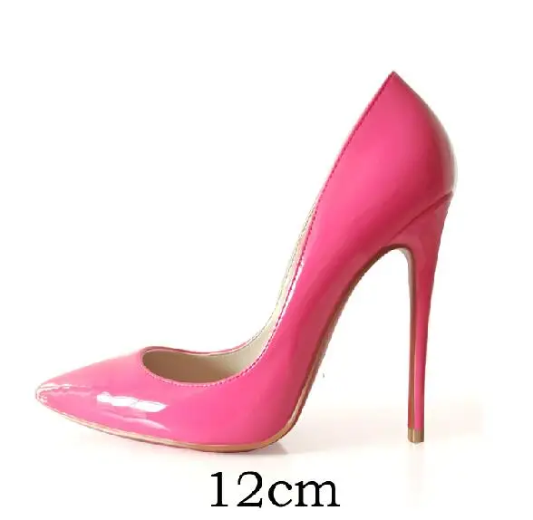 rose pink 12cm Высококачественные женские туфли-лодочки из натуральной кожи Свадебные Вечерние туфли на высоком тонком каблуке 8 см, 10 см, 12 см большие размеры 34-45 - Цвет: rose pink 12cm