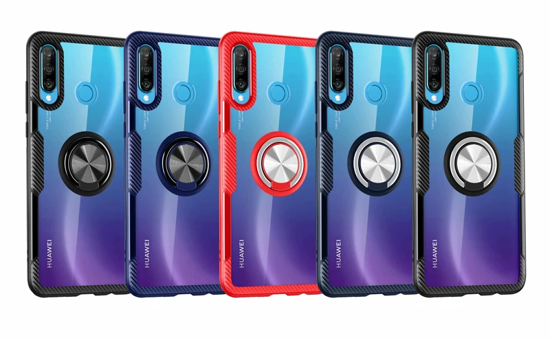 Чехол для huawei P30 Lite, Роскошный прозрачный чехол из поликарбоната+ углеродного волокна, кольцо с полной защитой, чехол для huawei P30, чехол