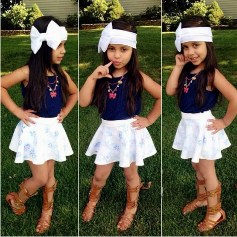 Qz 437 Лидер продаж! Детская одежда для девочек футболка + юбка 2 предмета одежды