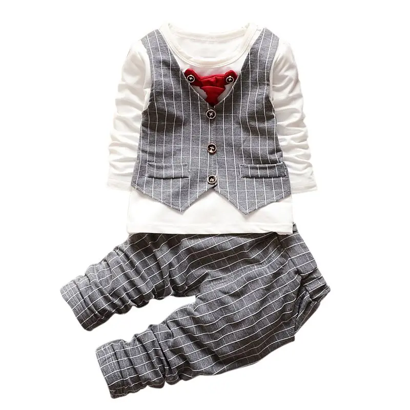 Новая официальная одежда для малышей костюм мальчиков топы в полоску с длинными