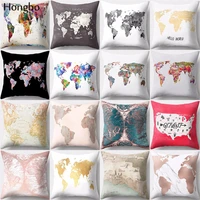 hongbo 1 pcs vintage colorful world map style pattern cushion cover polyester pillow case home decor for car sofa