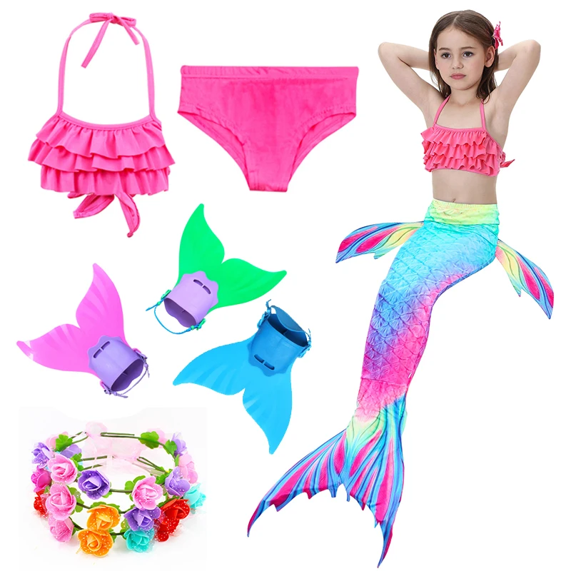 Kids Mermaid Swimsuit Girls Bikini Set Children's Costume Tails Fin Bathing Suit Summer Beach Dress Swimming Cosplay | Детская