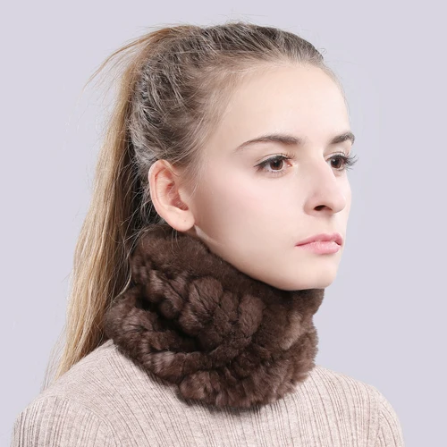 color 58 Women Real Fur Handmade Stretch Fur Scarf Knit Genuine Rex Rabbit Fur Headbands Girls Natural Fur Ring Cowl Snood Scarves Winter - Color: color 58