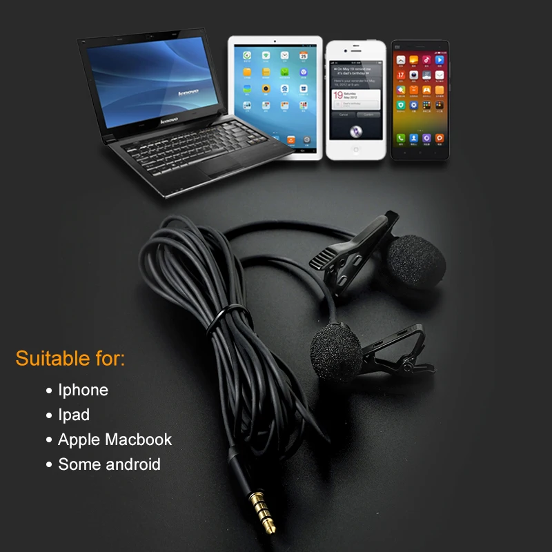 Петличный микрофон с двумя головками конденсаторный зажимом 4 м отворотом