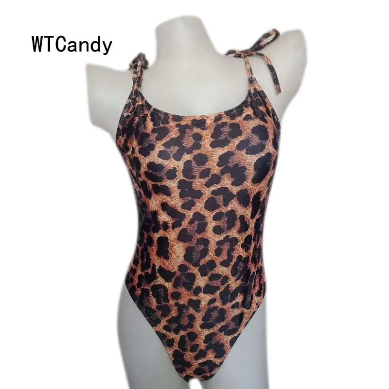 WTCandy 2019 Леопардовый принт цельный купальник женский полосатый сплошной