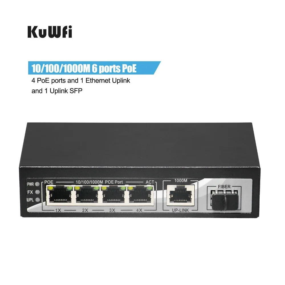 Сетевой коммутатор KuWFi с 6 портами POE Gigabit Ethernet стандартизированный порт RJ45 IEEE 802 3