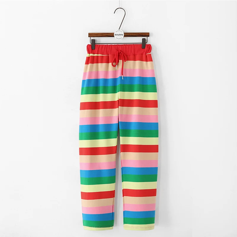 Yellow Pant Разноцветные полосатые брюки, женские брюки с радугой, повседневные свободные брюки, женские шаровары с высокой талией, Harajuku, шикарная уличная одежда для девочек - Цвет: Yellow Pant