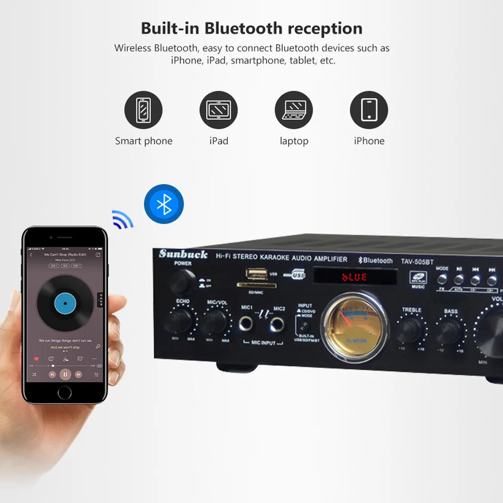 SUNBUCK новый домашний аудио усилитель высокой мощности 220 В встроенный Bluetooth av с