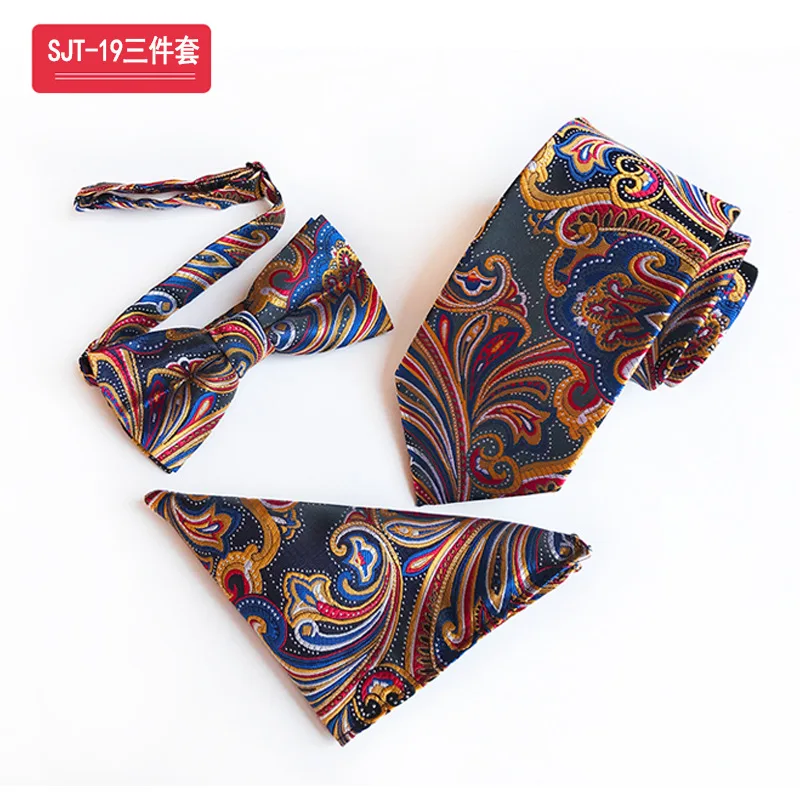 Charm Dark Blue Background Purple Paisley Ties&Bow Tie&Hanky Set Luxury Purple Jacquard Wedding Gift