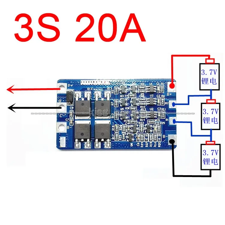 Защитная печатная плата BMS 3S 20A для литий ионного литиевого аккумулятора 18650 11 1 В 12