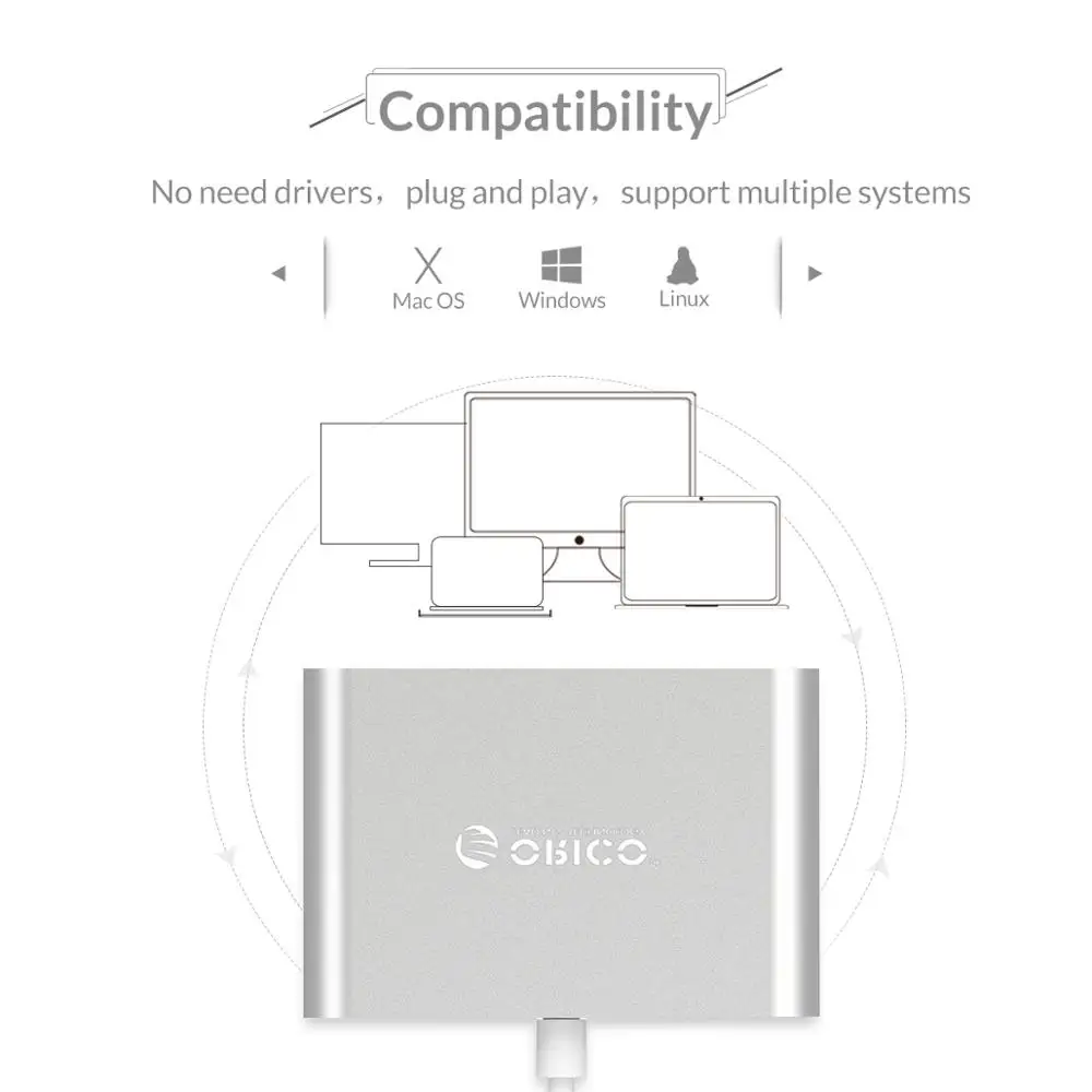 ORICO Type C концентратор USB для нескольких USB3.0 HDMI совместимых/VGA/RJ45/SD TF кард ридер