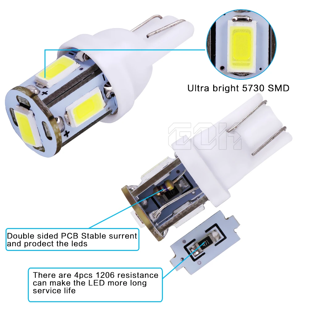 Автомобильная светодиодная лампа T10 5SMD 500 шт. автомобильная W5W t10 5led 192 168 194 5730 5630 SMD