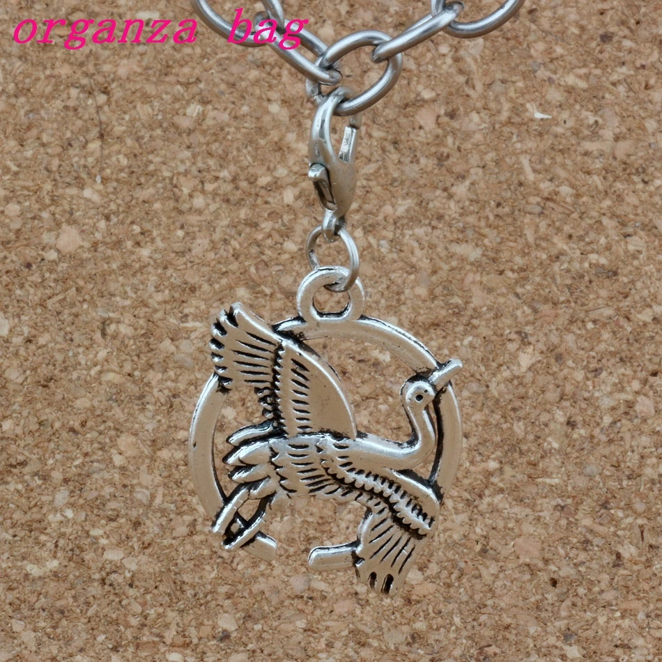

50Pcs Zinc Alloy Sin Crane Bird Charms Bead With Lobster Clasp Fit Charm Bracelet DIY Jewelry 21x41mm A-254b